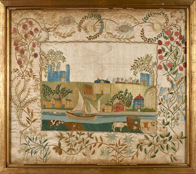 Lot 201 - Silk-on-Silk Needlework Picture Possibly Derby...