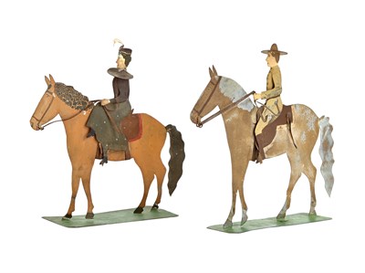 Lot 129 - Male and Female Riders on Flat Tin Toy Highly...
