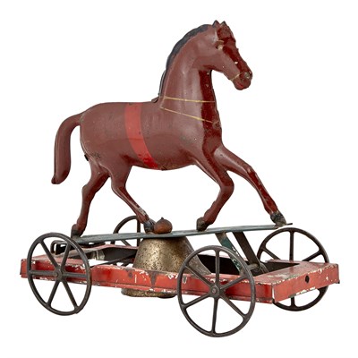 Lot 105 - Horse and Bell Tin Toy Medium brown horse on...