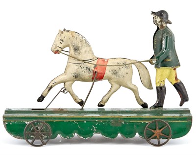 Lot 71 - Horse and Trainer Tin Pull Toy Articulated...