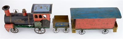Lot 133 - Early American Tin Locomotive, Baggage Car and...