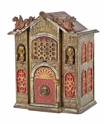 Lot 40 - Globe Savings Fund Cast Iron Bank Kyser & Rex...
