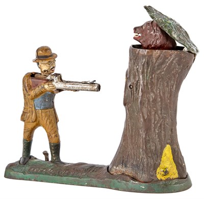 Lot 33 - Teddy and the Bear Cast Iron Mechanical Bank J...