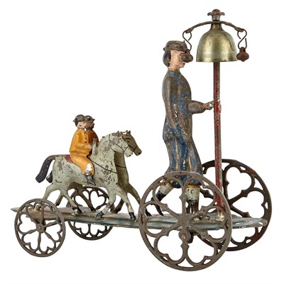 Lot 95 - Figure and Two Small Horses on Tin Bell Toy...