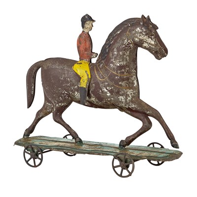 Lot 65 - Horse and Rider Tin Pull Toy Horse in full...