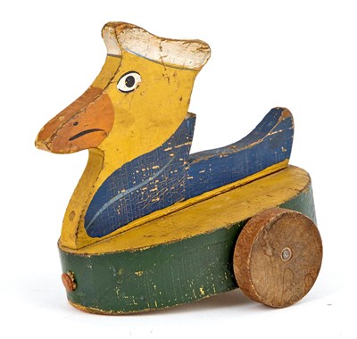 Lot 151 - Wooden Duck Pull Toy Early Americana Duck with...