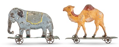 Lot 1409 - Two Painted Tin Animal Platform Toys...