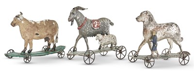 Lot 1345 - Three Painted Tin Platform Toys Comprising a...