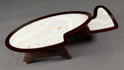 Lot 328 - Italian Art Moderne Walnut, Onyx and Brass Two-...