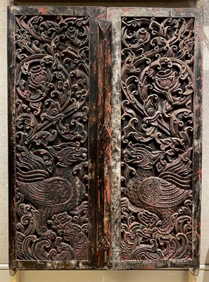 Lot 333 - Pair of Chinese Carved and Painted Door Panels...