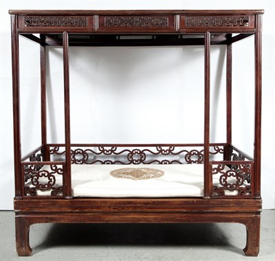 Lot 334 - Chinese Elmwood Canopy Bed Height 81 1/2...