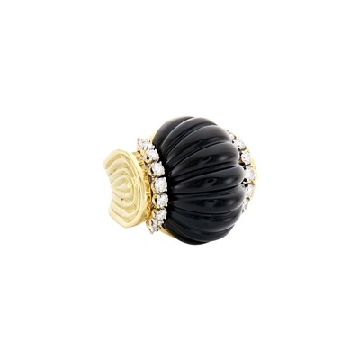 Lot 416 - Gold, Fluted Black Onyx and Diamond Bombé Ring, R. Stone