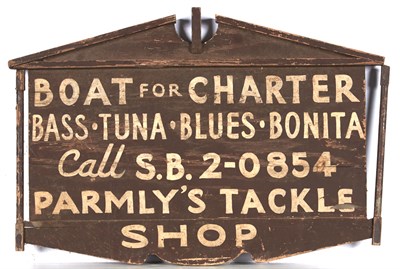 Lot 164 - [WOODEN SIGN] Parmly's Tackle Shop. Wooden...