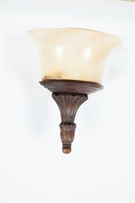 Lot 564 - Pair of Alabaster and Stained Wood Sconces...