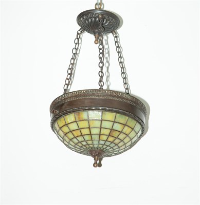 Lot 372 - Tiffany Style Patinated Metal and Leaded Glass...
