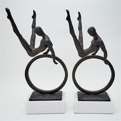 Lot 505 - Pair of Patinated Metal and Marble Figural...