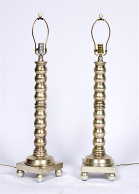 Lot 579 - Pair of Silvered Wood Lamps Height 25 3/4 inches.
