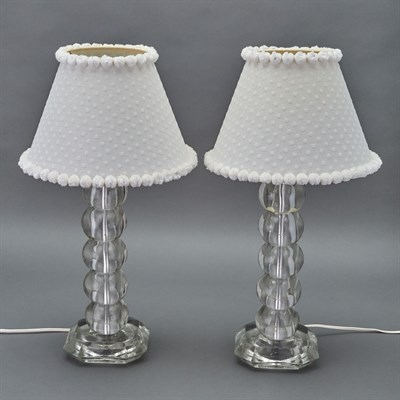 Lot 560 - Pair of Knopped Glass Lamps Height 12 1/4 inches.