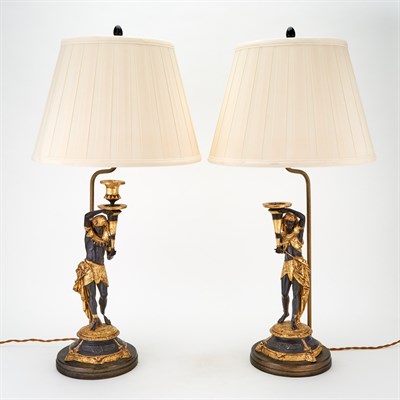 Lot 455 - Pair of Egyptian Revival Style Ebonized and...