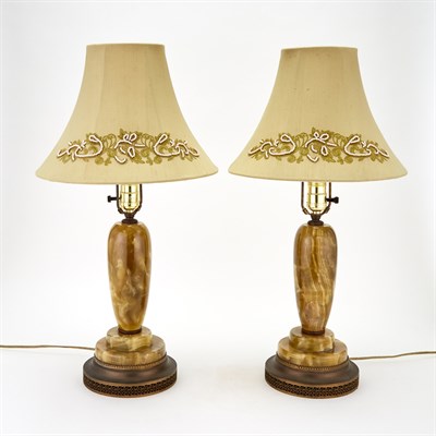 Lot 385 - Pair of Green Onyx Lamps Height including base...