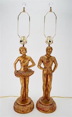Lot 535 - Pair of Gilt Composition Figural Lamps Height...