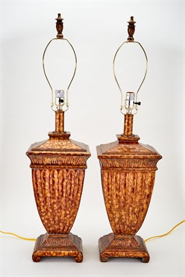 Lot 328 - Pair of Painted Composition Urn-Form Lamps...