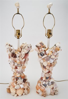 Lot 498 - Pair of Seashell-Encrusted Lamps Height 18...