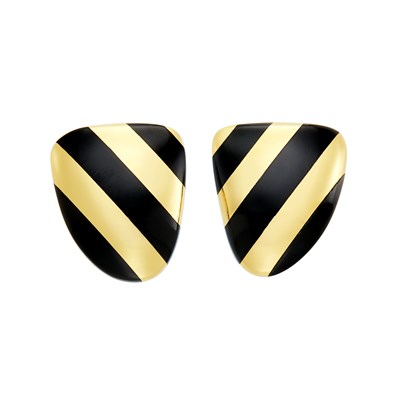Lot 687 - Pair of Gold and Black Jade Earclips, Tiffany & Co.