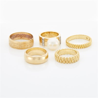 Lot 1775 - Group of Gold and Cultured Pearl and Diamond Rings