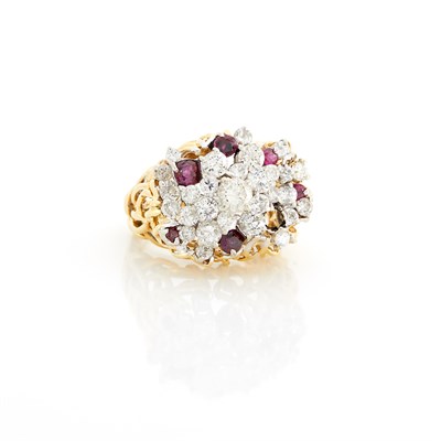 Lot 1295 - Two-Color Gold, Diamond and Ruby Ring