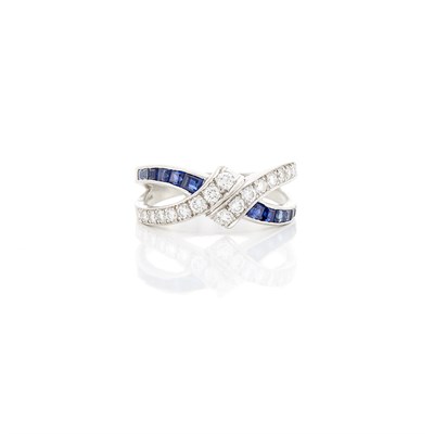 Lot 1263 - Platinum, Sapphire and Diamond Bypass Ring