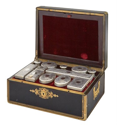 Lot 140 - French Silver and Glass Dressing Set in...