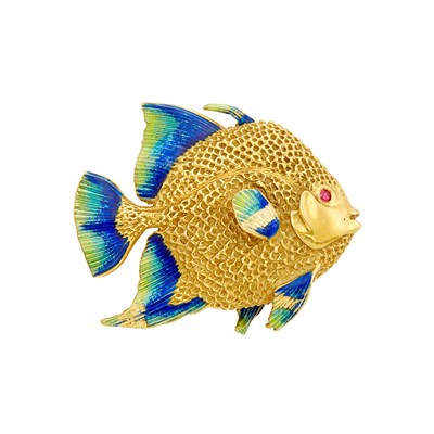 Lot 94 - Gold and Enamel Fish Pin, Peter Lindemann