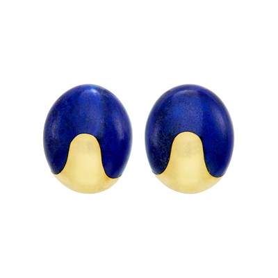 Lot 7 - Pair of Gold and Lapis Earclips