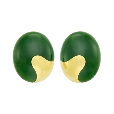 Lot 97 - Pair of Gold and Nephrite Earclips, Tiffany & Co.