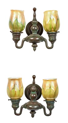 Lot 250 - Pair of Tiffany Studio Bronze and Hand-Blown...