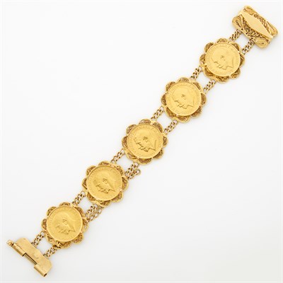 Lot 1221 - Gold and Gold Russian Coin Bracelet