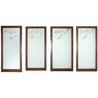 Lot 291 - Set of Four Etched Glass and Oak Panels From...