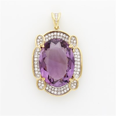 Lot 1060 - Two-Color Gold, Amethyst and Diamond Pendant