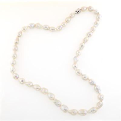 Lot 1371 - Baroque Freshwater Pearl Necklace with White Gold and Diamond Clasp