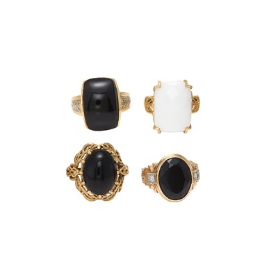 Lot 145 - Four Gold, Low Karat Gold, Black and White Onyx Rings