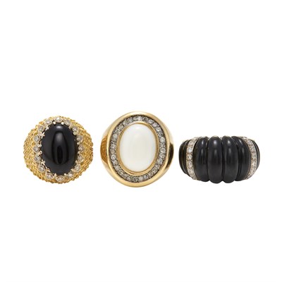 Lot 51 - Three Gold, Black and White Onyx and Diamond Rings