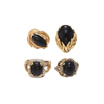 Lot 81 - Four Gold, Black Onyx and Diamond Rings