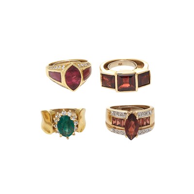 Lot 197 - Four Gold, Gem-Set and Diamond Rings