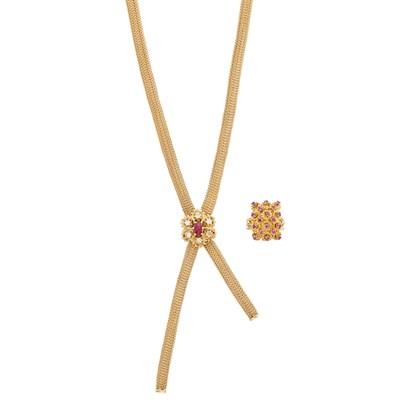 Lot 243 - Gold, Ruby and Diamond Necklace and Ring
