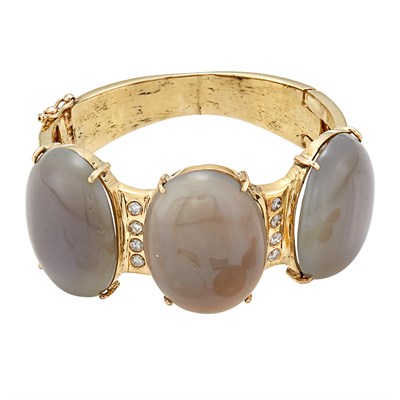 Lot 56 - Gold, Agate and Diamond Bangle Bracelet with Interchangeable White and Orange Agate