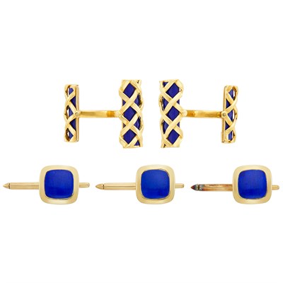 Lot 460 - Pair of Gold and Lapis Cufflinks, Tiffany & Co., and Three Studs