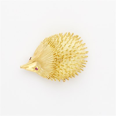 Lot 1057 - Gold and Ruby Porcupine Pin