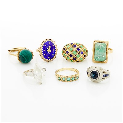 Lot 1783 - Group of Gold and Colored Stone and Enamel Rings
