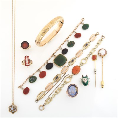 Lot 1562 - Group of Gold, Silver, Intaglio and Cameo Jewelry